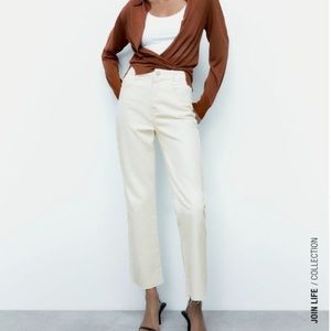 Zara High Rise Straight Ecru Jeans